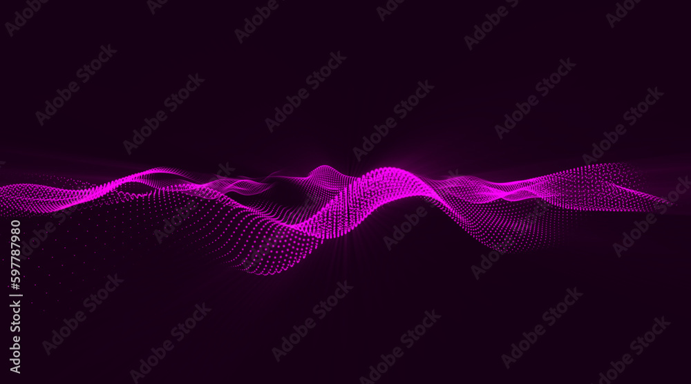 Poster hi-tech and big data background design. purple abstract background with flowing dots. beautiful wave