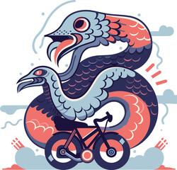 Vector Classic motorcycle with snake and bird