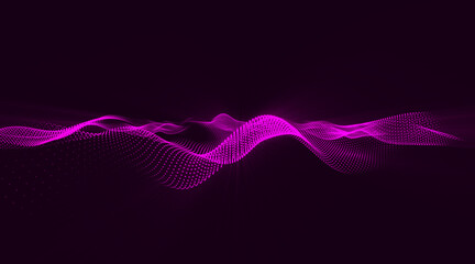 Hi-tech and big data background design. Purple abstract background with flowing dots. Beautiful wave shaped array of glowing dots.