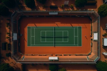 Bird's eye view of tennis court. Generative AI