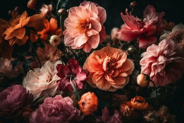 Obraz na płótnie Canvas Artistic blend of pink and orange flowers arranged elegantly. Generative AI