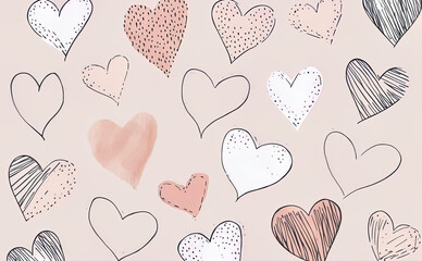 Heart pattern, seamless romantic love hearts in pink and muted colors. Cute shapes in minimalist style. Generative AI.