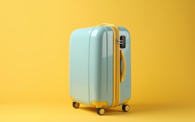  blue travel suitcase on yellow  background, photo, ai