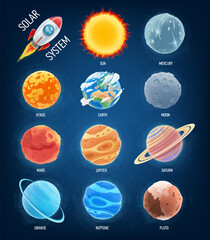 cartoon solar system planets icon set - 597790558