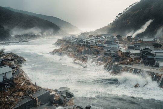 Image of tsunami in East Japan. Generative AI