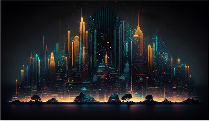Fototapeta premium City of the Future with Cyber network Abstract Background wallpaper