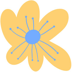 Yellow hand drawn childish flower. Cute doodle png flower isolated on transparent background.