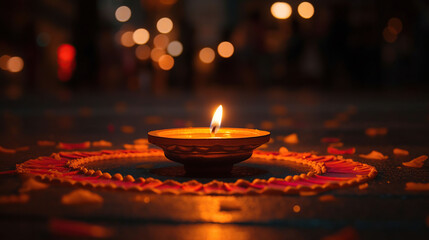 Traditional diya lamps lit during diwali celebration, generative ai