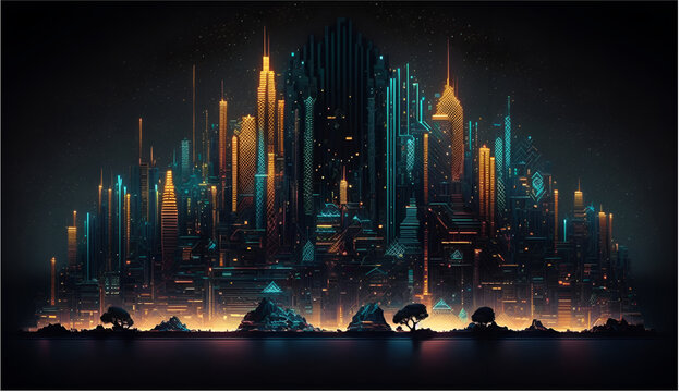 City of the Future with Cyber network Abstract Background wallpaper