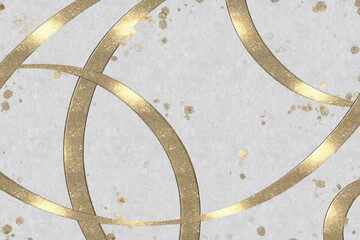 ゴールドのブラシ・筆を使った曲線装飾がメインの和風白背景素材