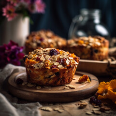 Fototapeta premium Muffins with Almond Flakes and Wildflowers herbs