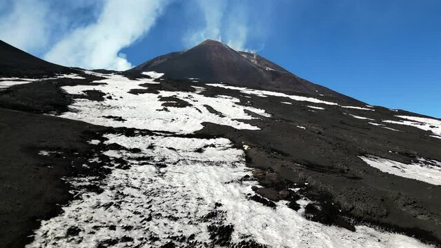 Volcano Etna eruption Aerial 4K drone View of the inside South Eastern Crater of Mount In Sicily, Italy