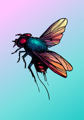 Colored vector  inked style house fly wall art