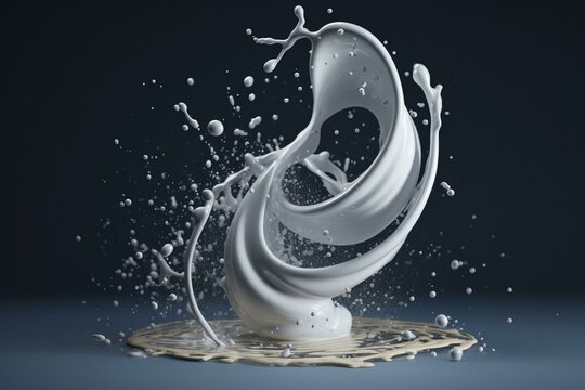 3D illustration of milk splashes isolated in a spiral. Generative AI