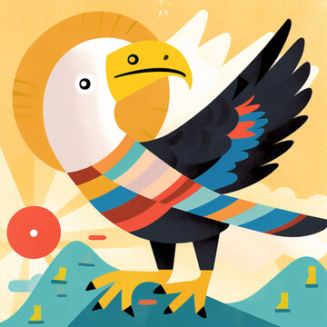 A Happy Bald Eagle Vector Style Illustration Colorful Floral Background Generative Ai Digital Illustration Part#290423