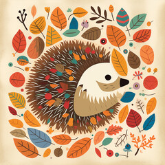 A Happy Hedgehog Vector Style Illustration Colorful Floral Background Generative Ai Digital Illustration Part#290423