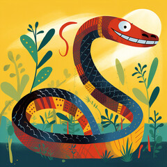 A Happy King Cobra Vector Style Illustration Colorful Floral Background Generative Ai Digital Illustration Part#290423