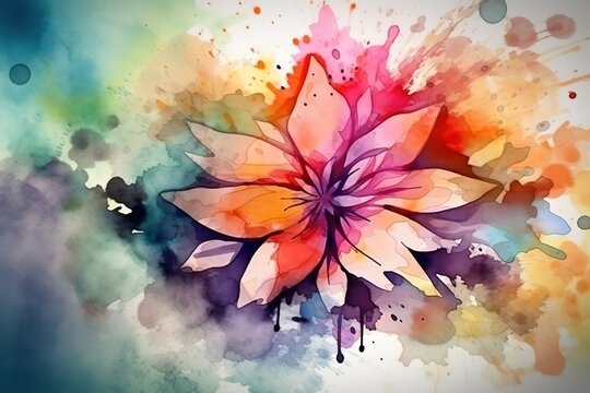 Watercolor floral background. Greeting card. Wedding invitation template. Floral card. Abstract flowers. Wedding bouquet. Watercolor floral wall art painting for home decor. Generative ai