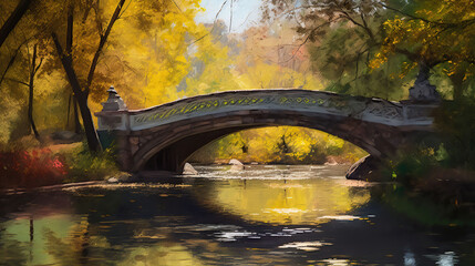 Iimpasto heavy brush strokes, detailed, Central Park by Bill Alexander style oil painting using wet on wet technique