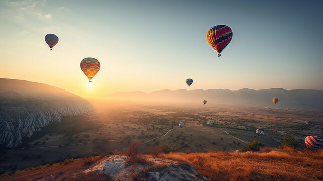 Colorful hot air balloons flying over mountain at Dot Inthanon, Thailand, generative ai