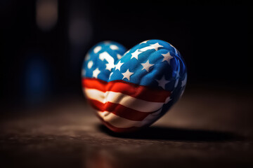 American flag in heart shape, fourth of July and Independence Day, AI