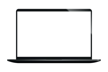 Realistic laptop tilt 90 degrees isolated on white background. Computer laptop with blank screen. empty copy space on modern mobile computer.
