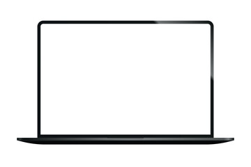 Realistic laptop tilt 90 degrees isolated on white background. Computer laptop with blank screen. empty copy space on modern mobile computer.