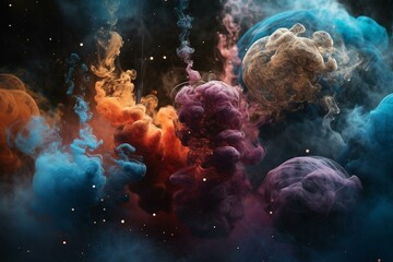 Obraz na płótnie Canvas Colorful planets and smoke in digital space art. Generative AI