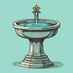Cartoon baptismal font with water and significance Generative AI