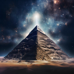 Great Pyramids of Giza, Egypt, illuminated light at night
created with Generative AI technology. - obrazy, fototapety, plakaty