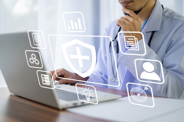 Doctor using technology document management on computer system management for cardiologist Specialist in treating heart disease for treatment in hospital , DMS document management concept