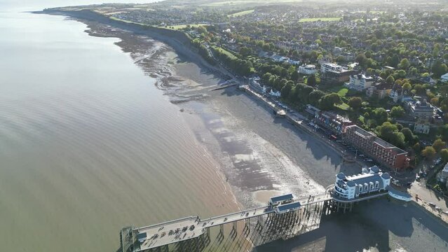 4K Top-Down Aerial View of Cardiff Featuring Penarth Pier, Wales