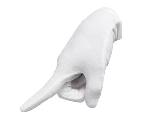 Hand in a white glove pointing, pushing or commanding, cut out
