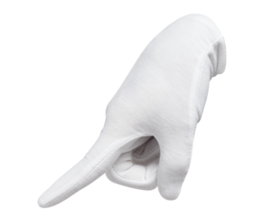 Hand in a white glove pointing, pushing or commanding, cut out