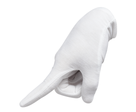 Hand in a white glove pointing, pushing or commanding, cut out