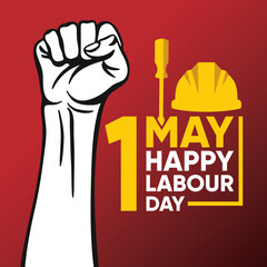labor day Usa vector label or banner background. vector happy labor day poster or banner with clenched fist isolated on red . Labor union icon