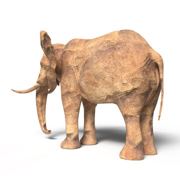 Elephant Made Of Rock In White Background
