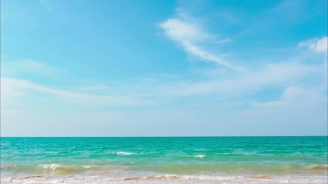 Summer holiday destination to tropical sea. Traveling to warm weather in holiday break. Relaxing scenery and focusing on self loves to make you feel happier every moment. Blue sky aqua green ocean.