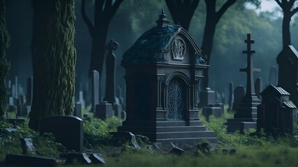 A spooky graveyard, Generative AI
