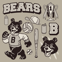 Black Bear Mascot Old School Style object in Set