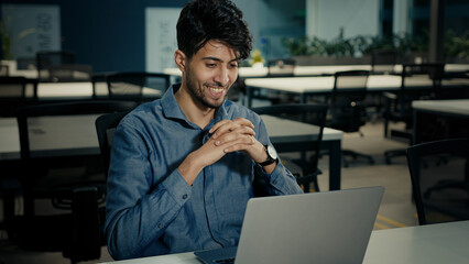 Young businessman talk remote online job interview distant conference chat male professional man communicating recording business video training webinar consult client speak to client by webcam call