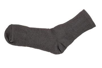 One man's sock, macro, isolated on white background, top view.