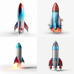 Set of Rocket symbols on white, made with AI generative 