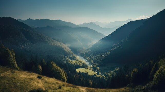 Beautiful scenic landscapes with mountains in Europe. Generative AI
