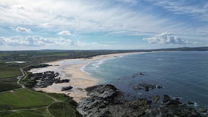 Scenic Aerial Panorama of St Ives Beach, England