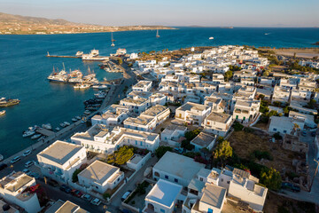 Fototapeta na wymiar Aerial panorama view of antiparos with the traditional white houses in cyclades , Greece.
