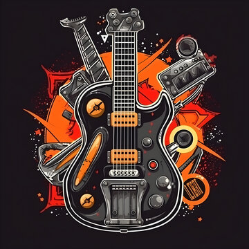 Generative AI illustrations, World Music Day, banner to celebrate International Rock Day. High quality illustration