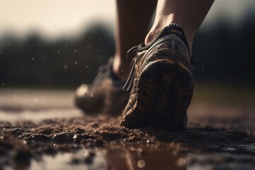 A runner's feet before running. Generative AI