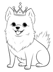 Pomeranian spitz vector coloring book black and white for kids isolated line art on white background.