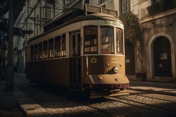 Fototapeta na wymiar A Lisbon streetcar. Generative AI